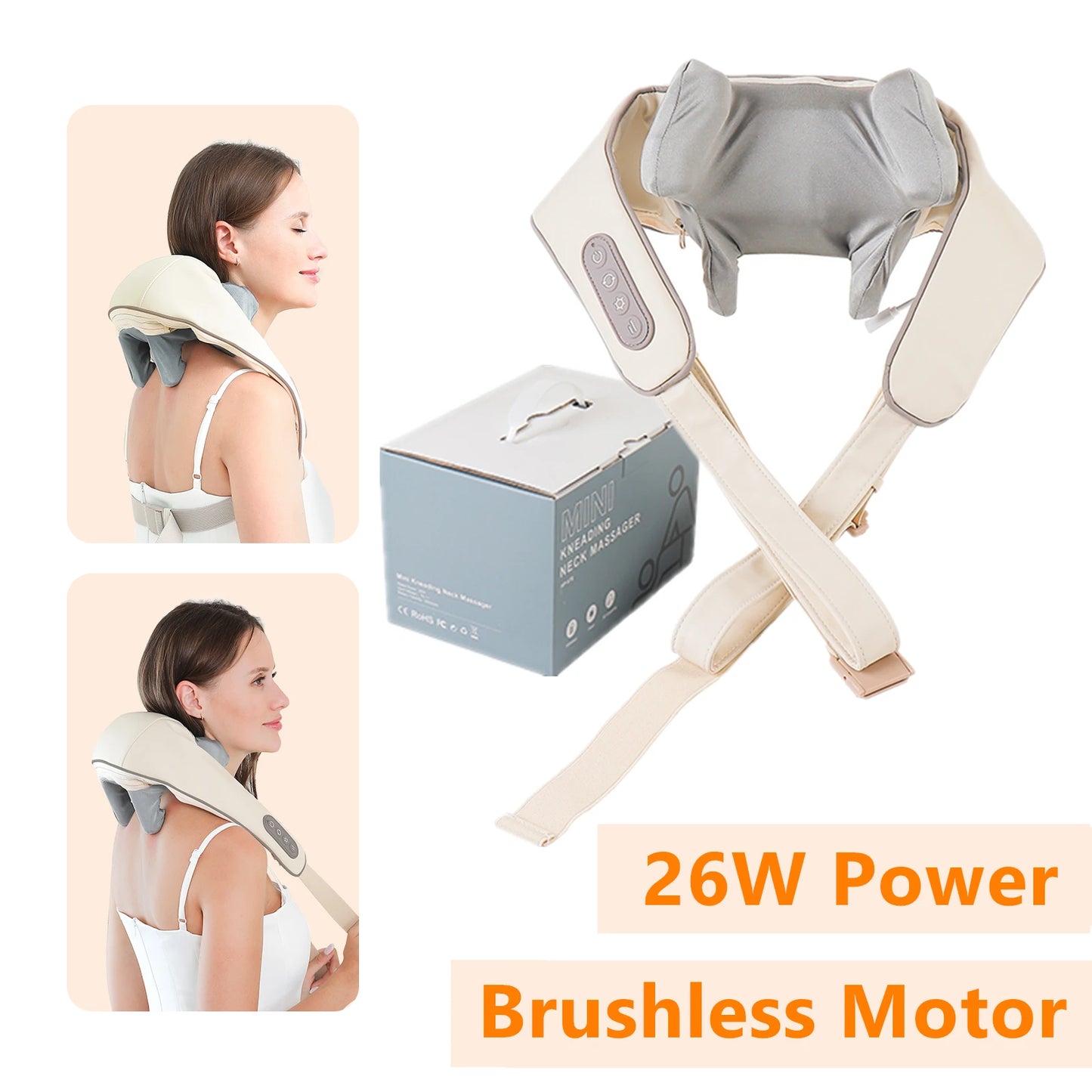 26W Neck and Shoulder Massager Wireless Shoulder and Back Kneading Massage Shawl Trapezius Neck Cervical Masajeador